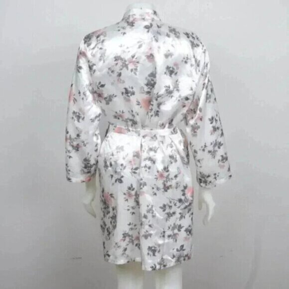La  Vie En Rose Floral Satin Robe Grey Pink Size Small/Medium - Picture 6 of 8